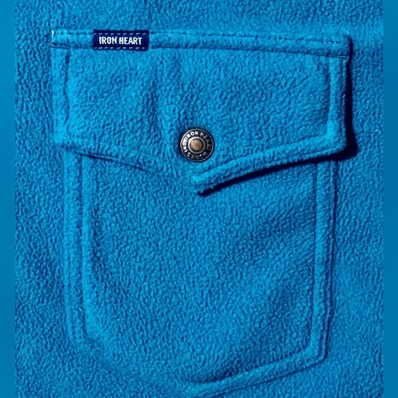 Iron Heart CPO Micro Fleece Flannel Shirt Mens XL Button Up Turquoise Blue - Picture 9 of 10